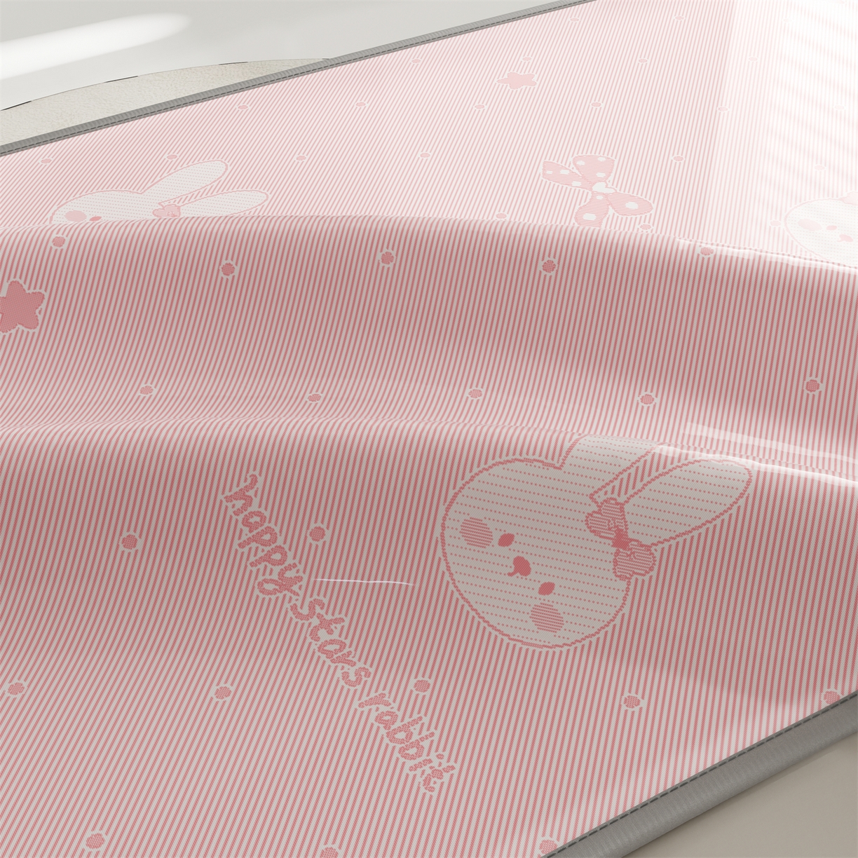 91家纺网 家纺一手货源 找家纺 源舍家纺 2026新款国标质检三明治复合糯叽叽冰丝软凉席学生床 冰丝兔-粉