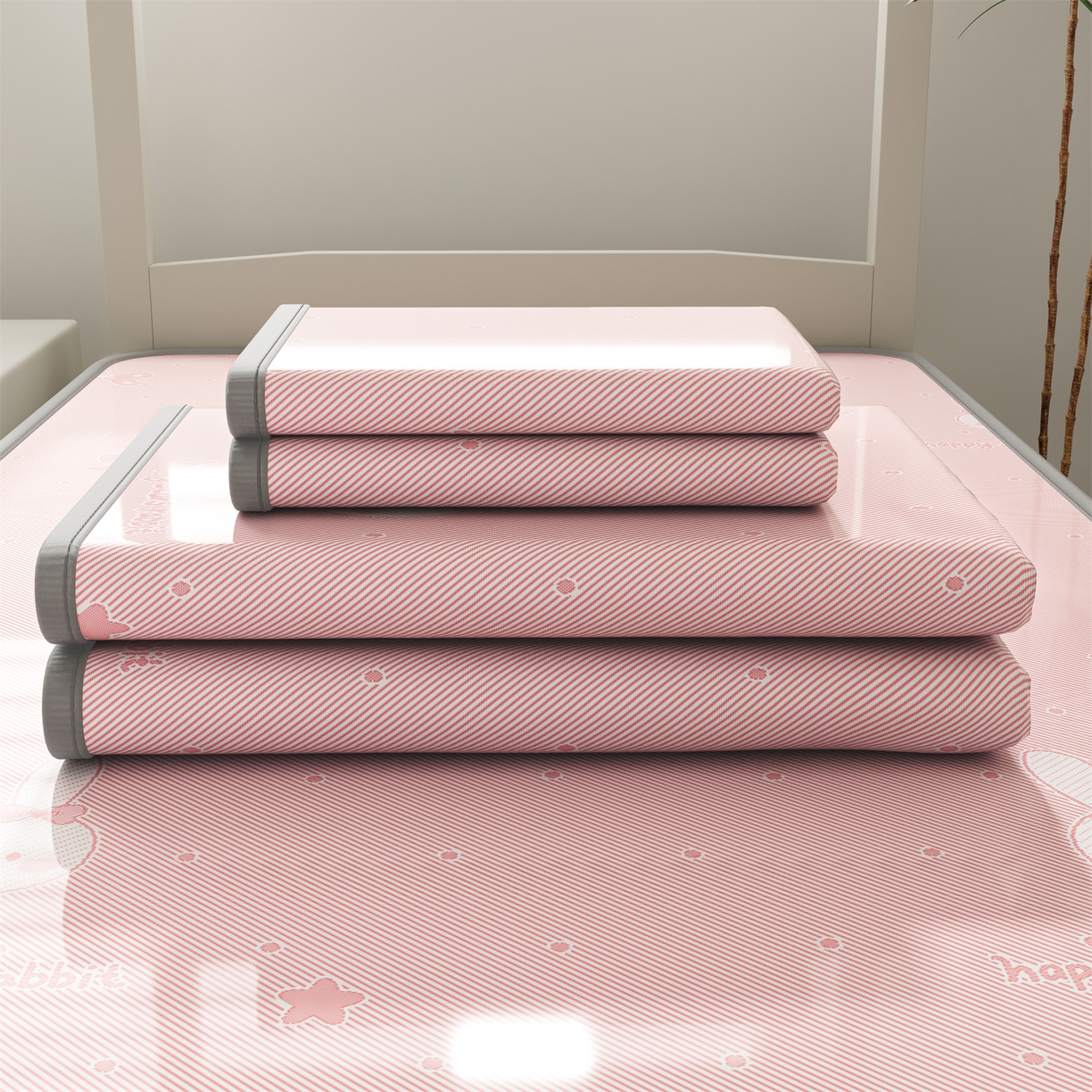 91家纺网 家纺一手货源 找家纺 源舍家纺 2026新款国标质检三明治复合糯叽叽冰丝软凉席学生床 冰丝兔-粉