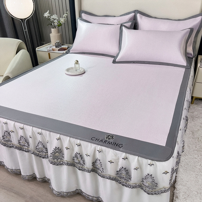 91家纺网 家纺一手货源 找家纺 （总）印季家纺 2026新款纯色加密冰藤床裙款席子凉席