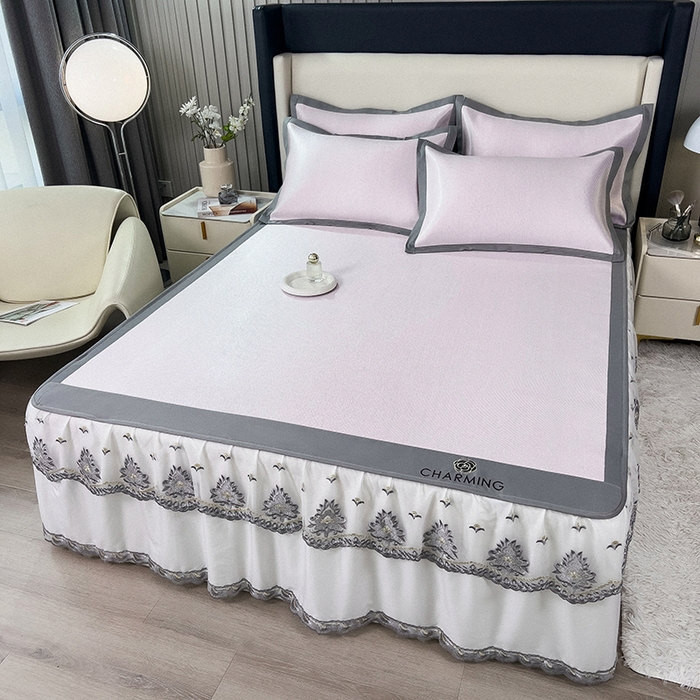 91家纺网 家纺一手货源 找家纺 （总）印季家纺 2026新款纯色加密冰藤床裙款席子凉席