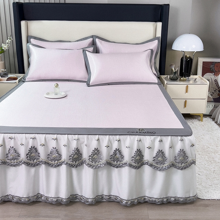 91家纺网 家纺一手货源 找家纺 （总）印季家纺 2026新款纯色加密冰藤床裙款席子凉席