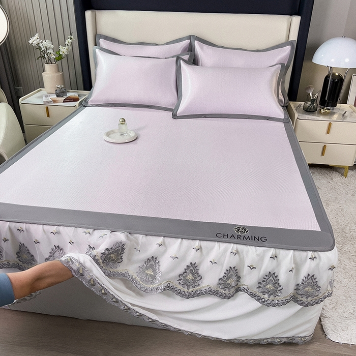 91家纺网 家纺一手货源 找家纺 （总）印季家纺 2026新款纯色加密冰藤床裙款席子凉席