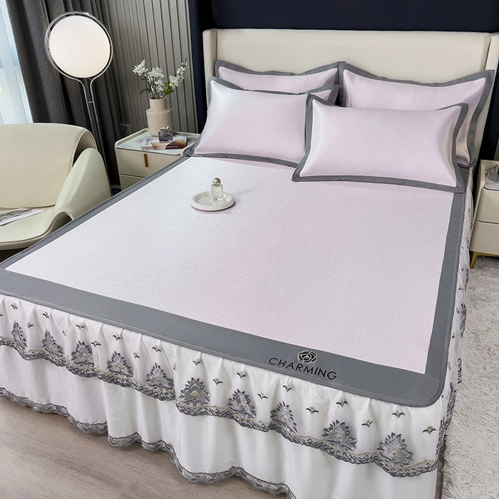 91家纺网 家纺一手货源 找家纺 （总）印季家纺 2026新款纯色加密冰藤床裙款席子凉席