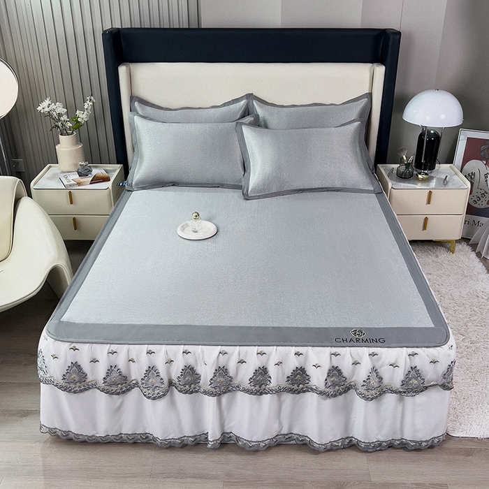 印季家纺 2026新款纯色加密冰藤床裙款席子凉席 灰色