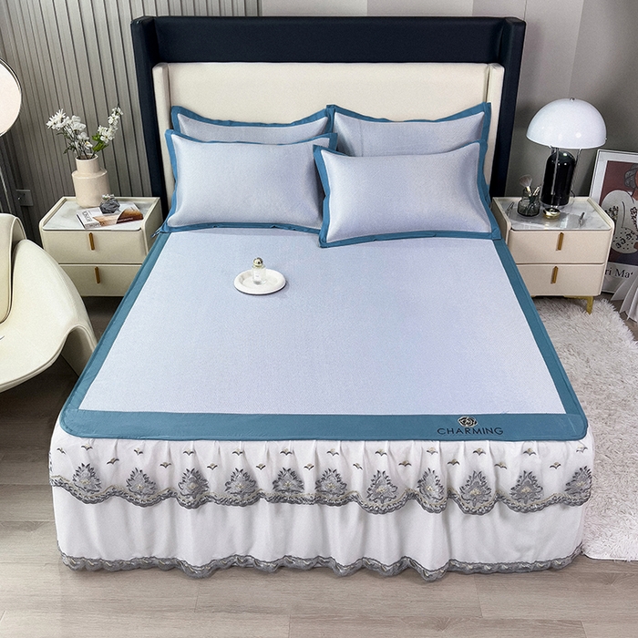 91家纺网 家纺一手货源 找家纺 （总）印季家纺 2026新款纯色加密冰藤床裙款席子凉席