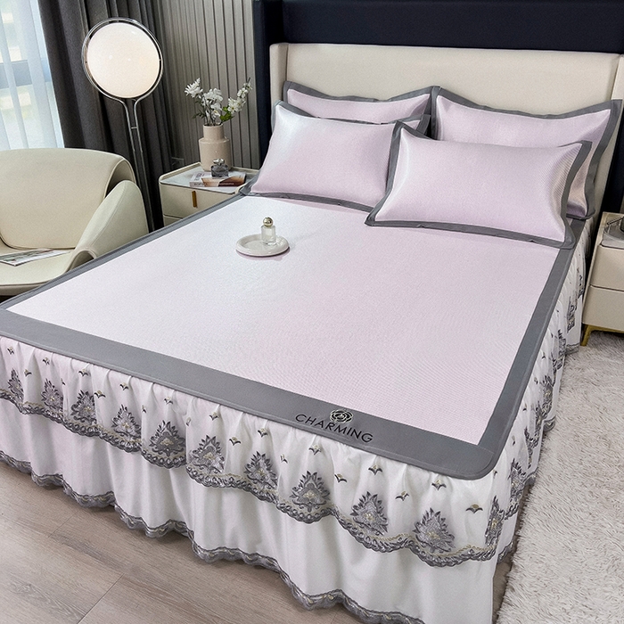 91家纺网 家纺一手货源 找家纺 （总）印季家纺 2026新款纯色加密冰藤床裙款席子凉席