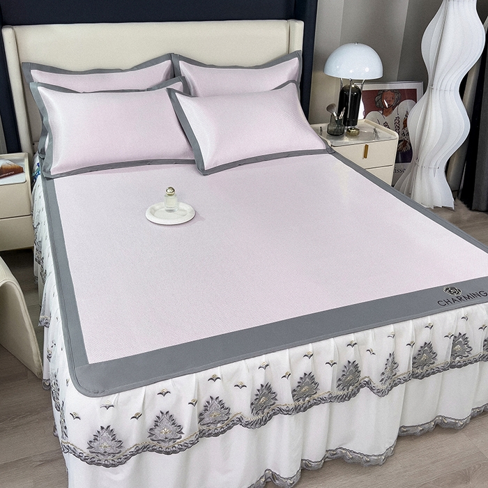 91家纺网 家纺一手货源 找家纺 （总）印季家纺 2026新款纯色加密冰藤床裙款席子凉席