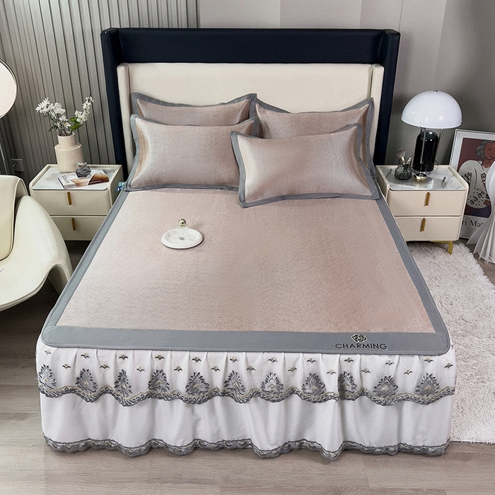 印季家纺 2026新款纯色加密冰藤床裙款席子凉席 咖啡