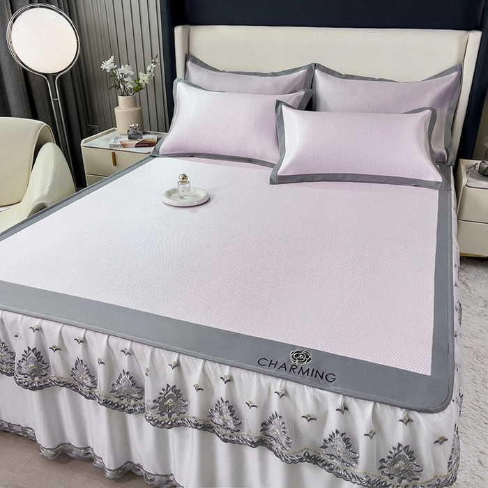 91家纺网 家纺一手货源 找家纺 （总）印季家纺 2026新款纯色加密冰藤床裙款席子凉席