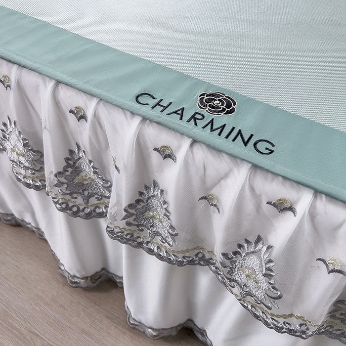 91家纺网 家纺一手货源 找家纺 印季家纺 2026新款纯色加密冰藤床裙款席子凉席 水绿