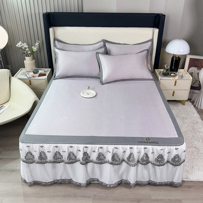 印季家纺 2026新款纯色加密冰藤床裙款席子凉席 浅紫