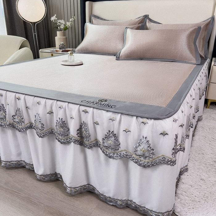 91家纺网 家纺一手货源 找家纺 印季家纺 2026新款纯色加密冰藤床裙款席子凉席 咖啡