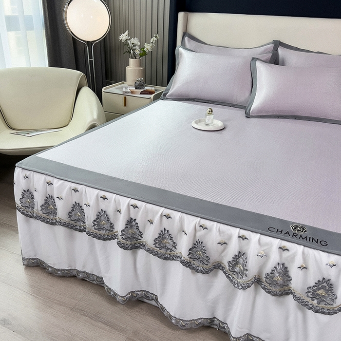 91家纺网 家纺一手货源 找家纺 印季家纺 2026新款纯色加密冰藤床裙款席子凉席 浅紫