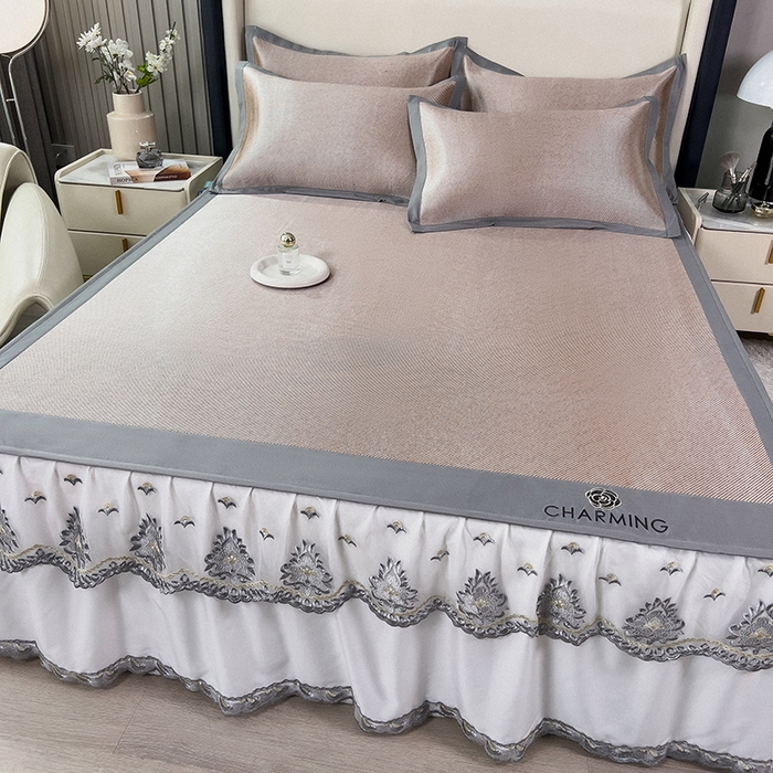 91家纺网 家纺一手货源 找家纺 印季家纺 2026新款纯色加密冰藤床裙款席子凉席 咖啡