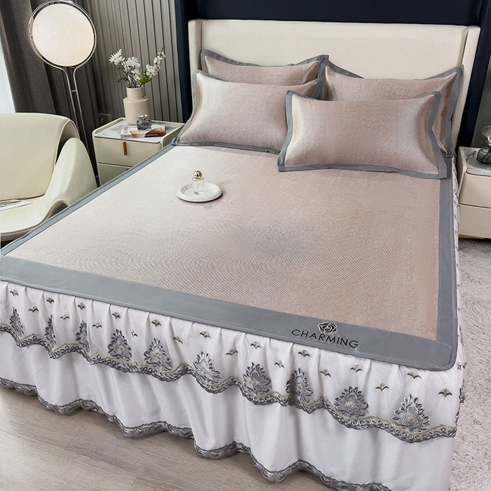 91家纺网 家纺一手货源 找家纺 印季家纺 2026新款纯色加密冰藤床裙款席子凉席 咖啡