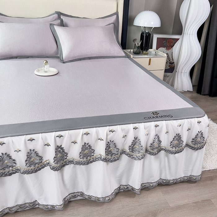 91家纺网 家纺一手货源 找家纺 印季家纺 2026新款纯色加密冰藤床裙款席子凉席 浅紫