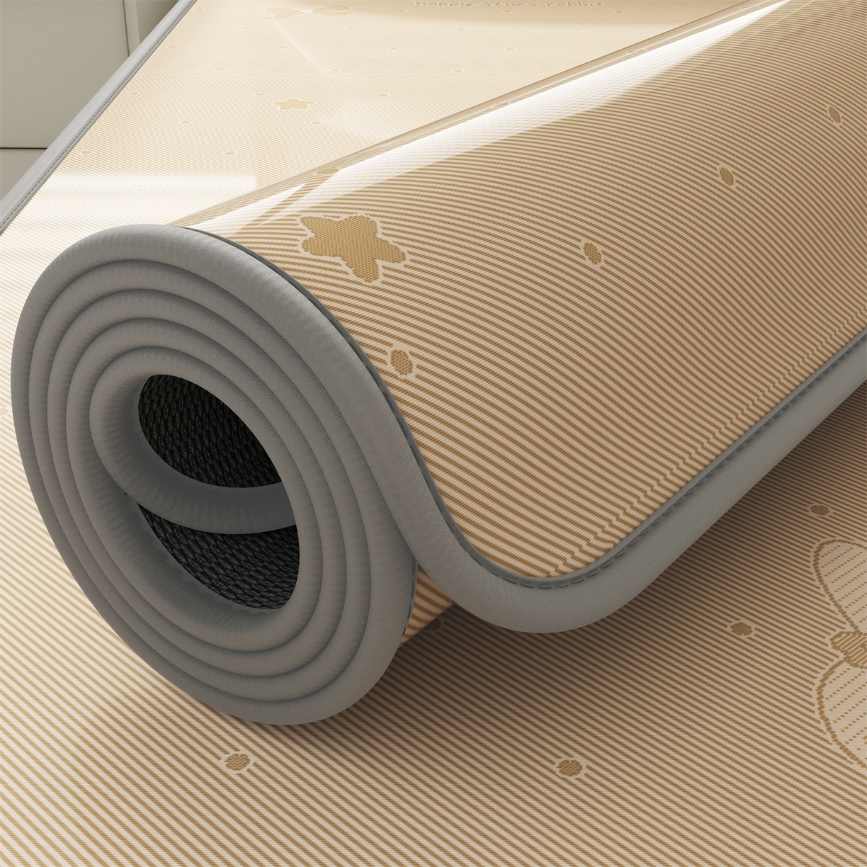 91家纺网 家纺一手货源 找家纺 源舍家纺 2026新款国标质检三明治复合糯叽叽冰丝软凉席学生床 冰丝兔-咖