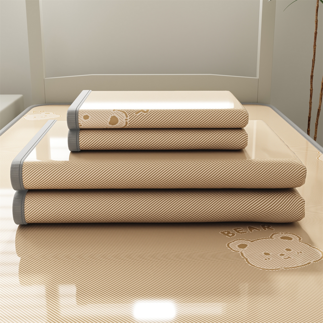 91家纺网 家纺一手货源 找家纺 源舍家纺 2026新款国标质检三明治复合糯叽叽冰丝软凉席学生床 冰丝熊-咖