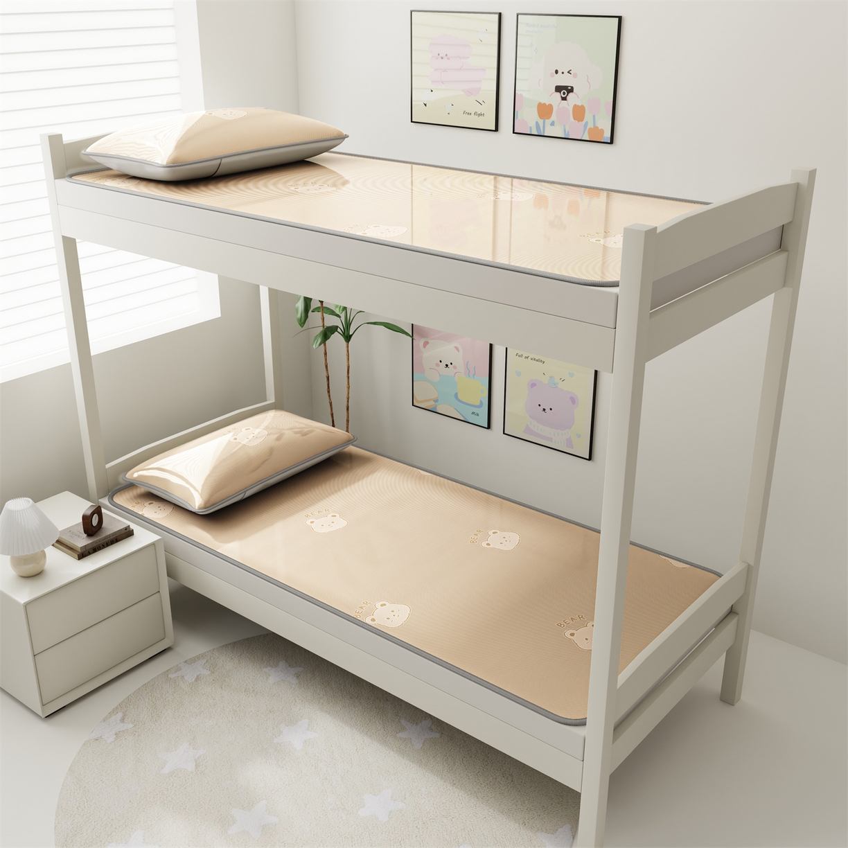 91家纺网 家纺一手货源 找家纺 源舍家纺 2026新款国标质检三明治复合糯叽叽冰丝软凉席学生床 冰丝熊-咖