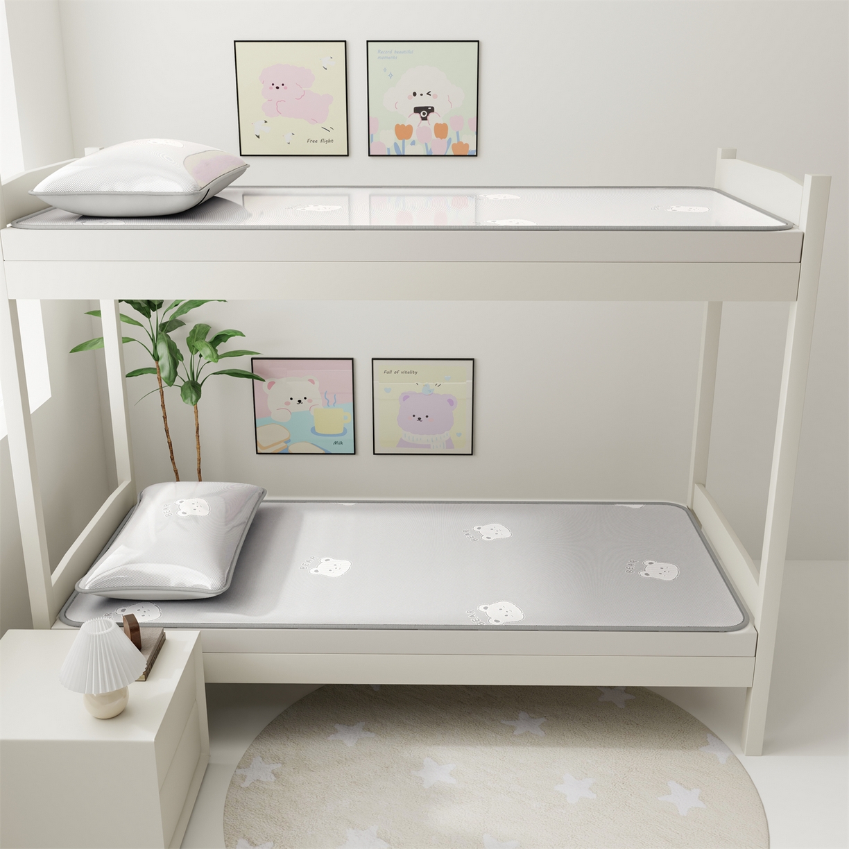 91家纺网 家纺一手货源 找家纺 源舍家纺 2026新款国标质检三明治复合糯叽叽冰丝软凉席学生床 冰丝熊-灰