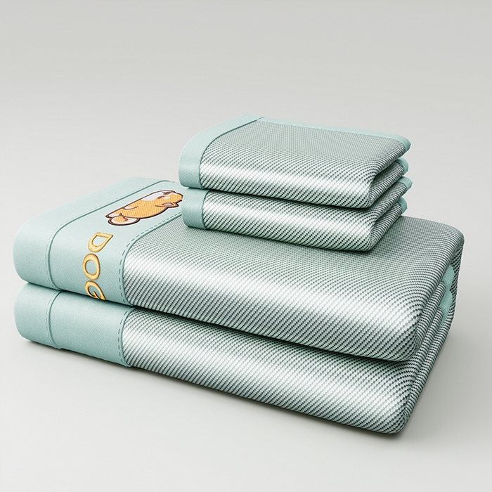 91家纺网 家纺一手货源 找家纺 印季家纺 2026新款可机洗刺绣冰藤凉席席子童席 幸运狗-湖绿