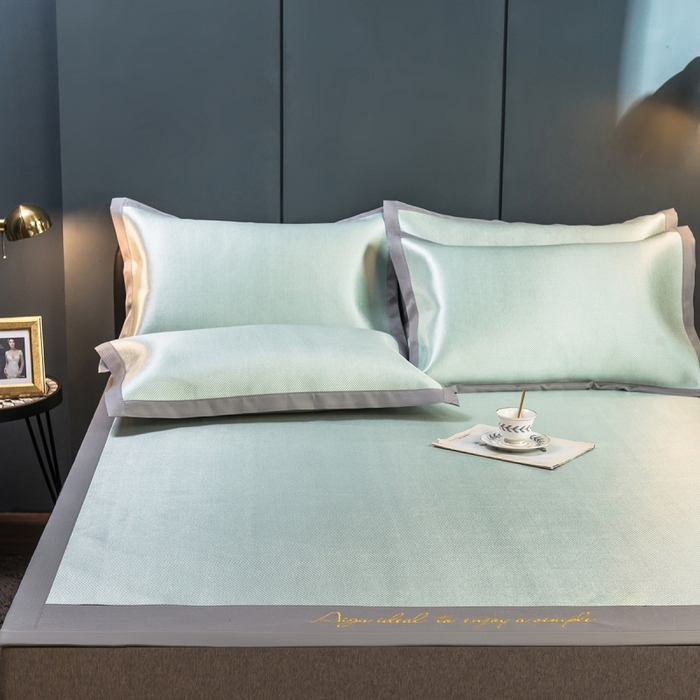 91家纺网 家纺一手货源 找家纺 印季家纺 2026新款刺绣款冰藤席 水绿