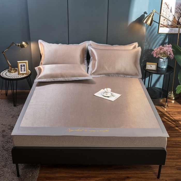 印季家纺 2026新款刺绣款冰藤席 咖啡