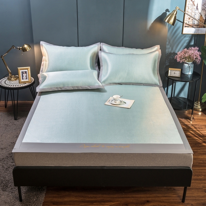 印季家纺 2026新款刺绣款冰藤席 湖绿