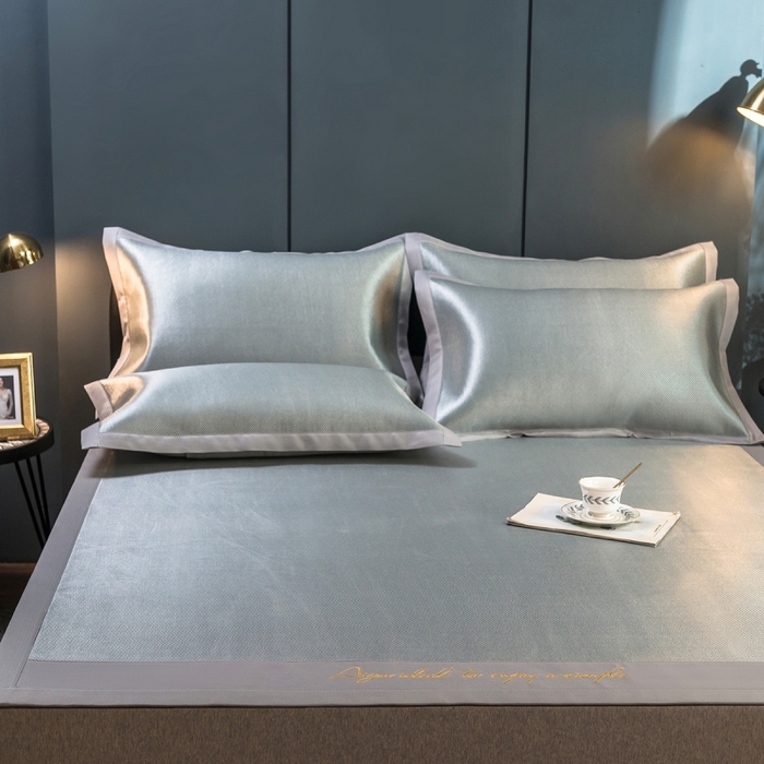 91家纺网 家纺一手货源 找家纺 印季家纺 2026新款刺绣款冰藤席 银灰