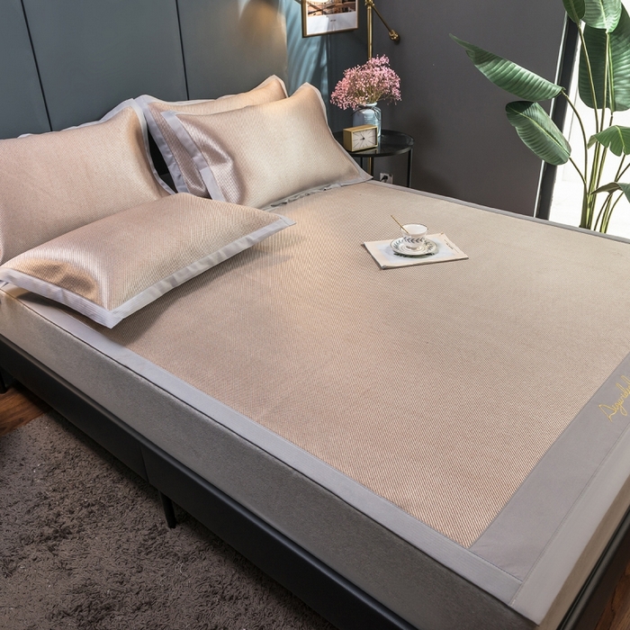 91家纺网 家纺一手货源 找家纺 印季家纺 2026新款刺绣款冰藤席 咖啡