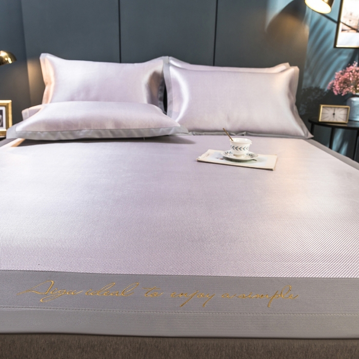 91家纺网 家纺一手货源 找家纺 印季家纺 2026新款刺绣款冰藤席 浅紫