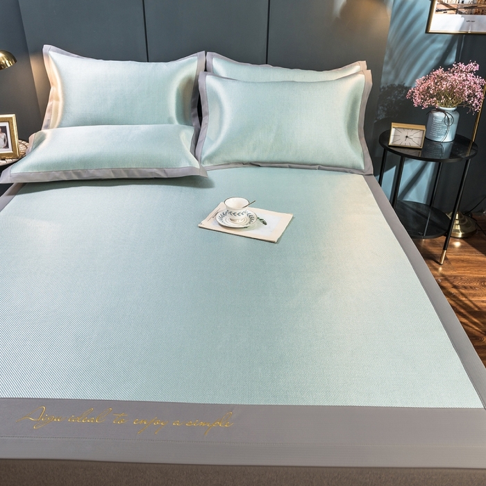 91家纺网 家纺一手货源 找家纺 印季家纺 2026新款刺绣款冰藤席 湖绿