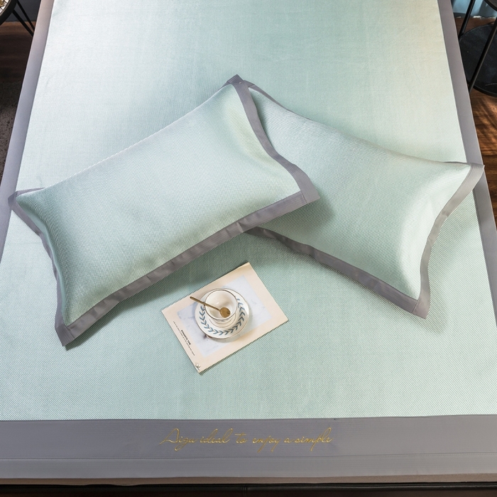 91家纺网 家纺一手货源 找家纺 印季家纺 2026新款刺绣款冰藤席 水绿