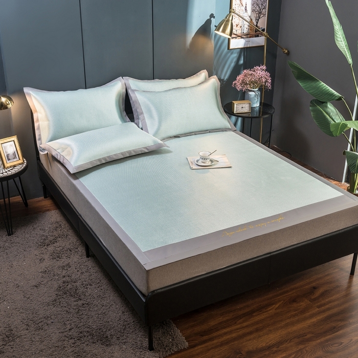 91家纺网 家纺一手货源 找家纺 印季家纺 2026新款刺绣款冰藤席 湖绿