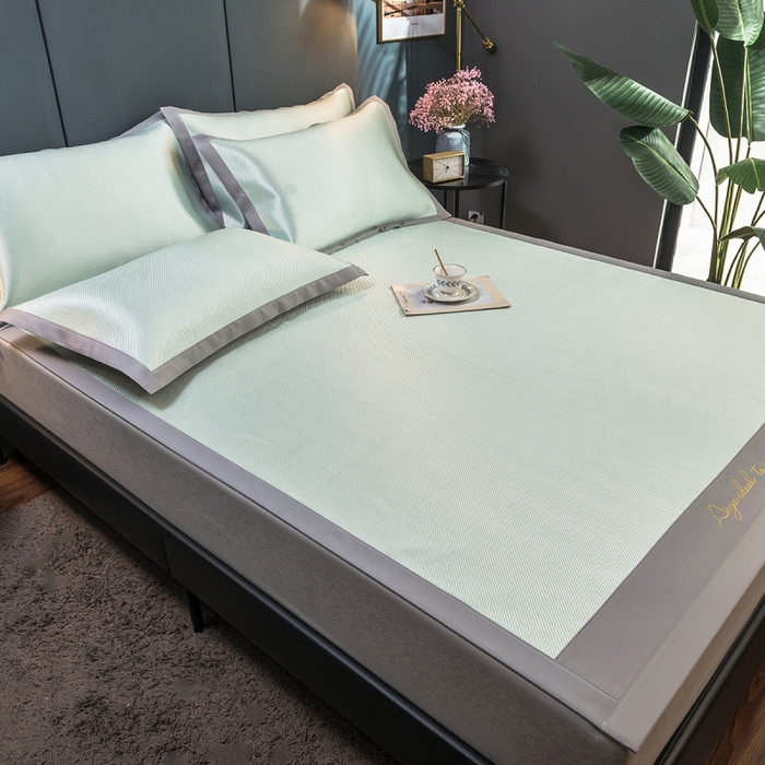 91家纺网 家纺一手货源 找家纺 印季家纺 2026新款刺绣款冰藤席 水绿