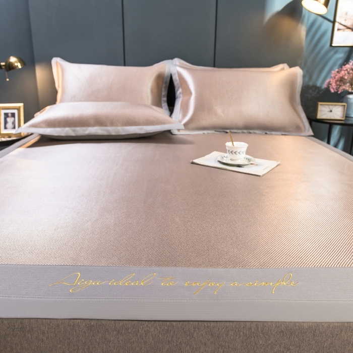 91家纺网 家纺一手货源 找家纺 印季家纺 2026新款刺绣款冰藤席 咖啡