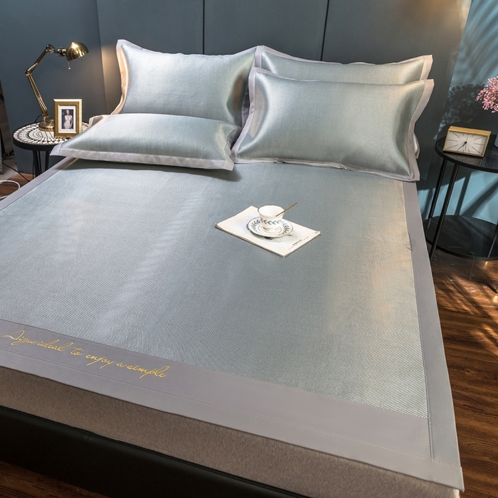 91家纺网 家纺一手货源 找家纺 印季家纺 2026新款刺绣款冰藤席 银灰