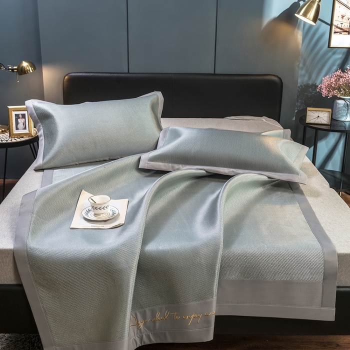 91家纺网 家纺一手货源 找家纺 印季家纺 2026新款刺绣款冰藤席 银灰