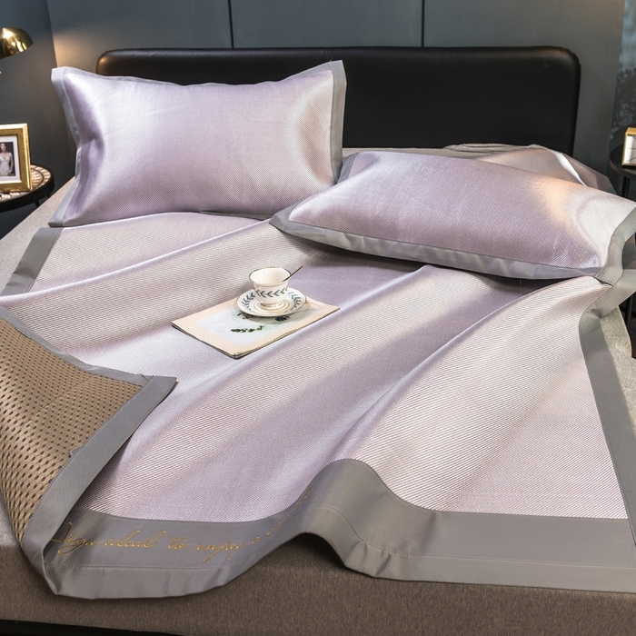 91家纺网 家纺一手货源 找家纺 印季家纺 2026新款刺绣款冰藤席 浅紫