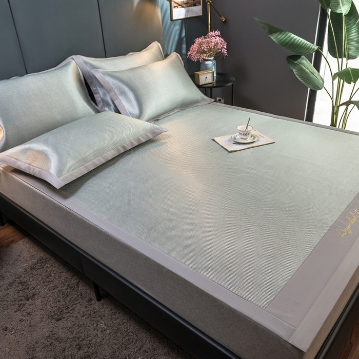 91家纺网 家纺一手货源 找家纺 印季家纺 2026新款刺绣款冰藤席 银灰