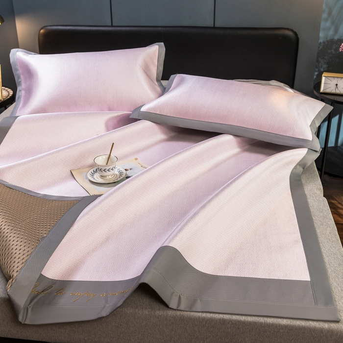 91家纺网 家纺一手货源 找家纺 印季家纺 2026新款刺绣款冰藤席 浅粉