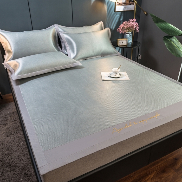 91家纺网 家纺一手货源 找家纺 印季家纺 2026新款刺绣款冰藤席 银灰