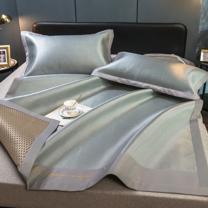 91家纺网 家纺一手货源 找家纺 印季家纺 2026新款刺绣款冰藤席 银灰