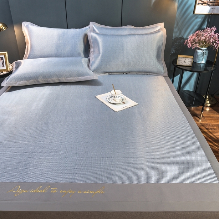 91家纺网 家纺一手货源 找家纺 印季家纺 2026新款刺绣款冰藤席 深蓝