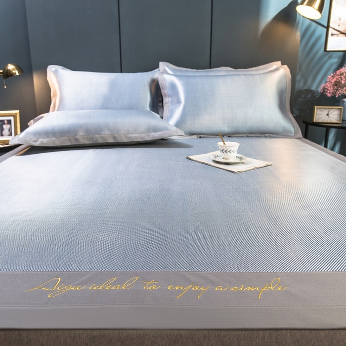 91家纺网 家纺一手货源 找家纺 印季家纺 2026新款刺绣款冰藤席 深蓝