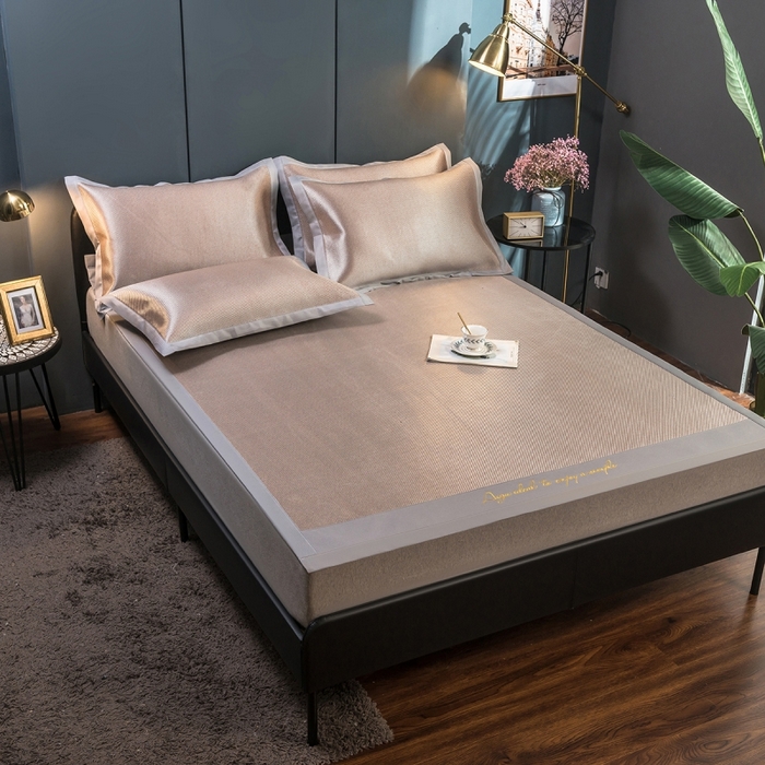 91家纺网 家纺一手货源 找家纺 印季家纺 2026新款刺绣款冰藤席 咖啡