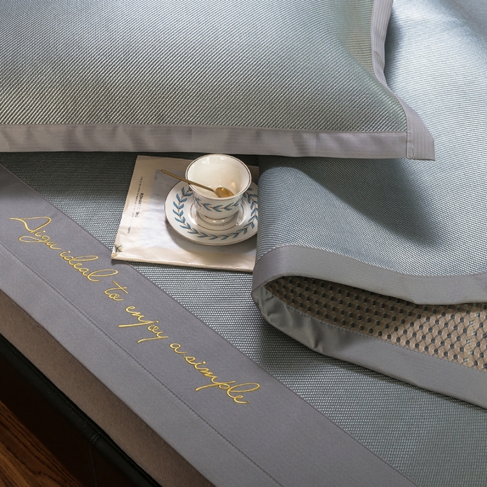 91家纺网 家纺一手货源 找家纺 印季家纺 2026新款刺绣款冰藤席 银灰