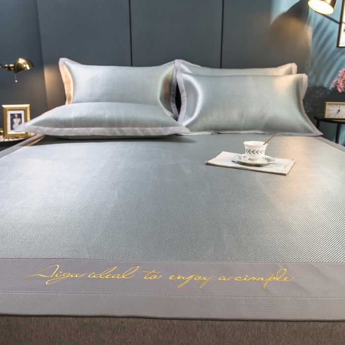 91家纺网 家纺一手货源 找家纺 印季家纺 2026新款刺绣款冰藤席 银灰