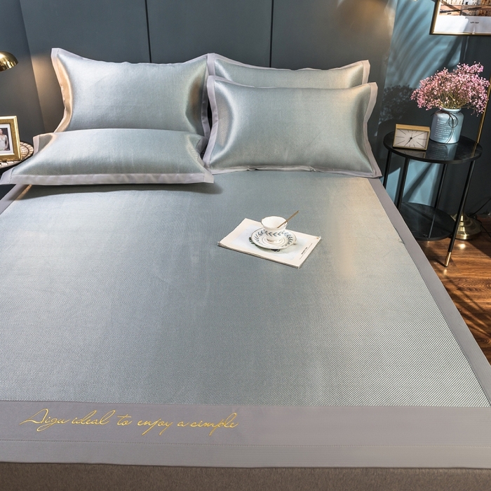 91家纺网 家纺一手货源 找家纺 印季家纺 2026新款刺绣款冰藤席 银灰