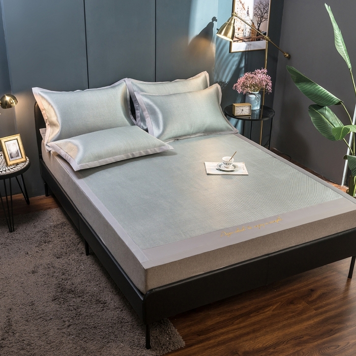 91家纺网 家纺一手货源 找家纺 印季家纺 2026新款刺绣款冰藤席 银灰